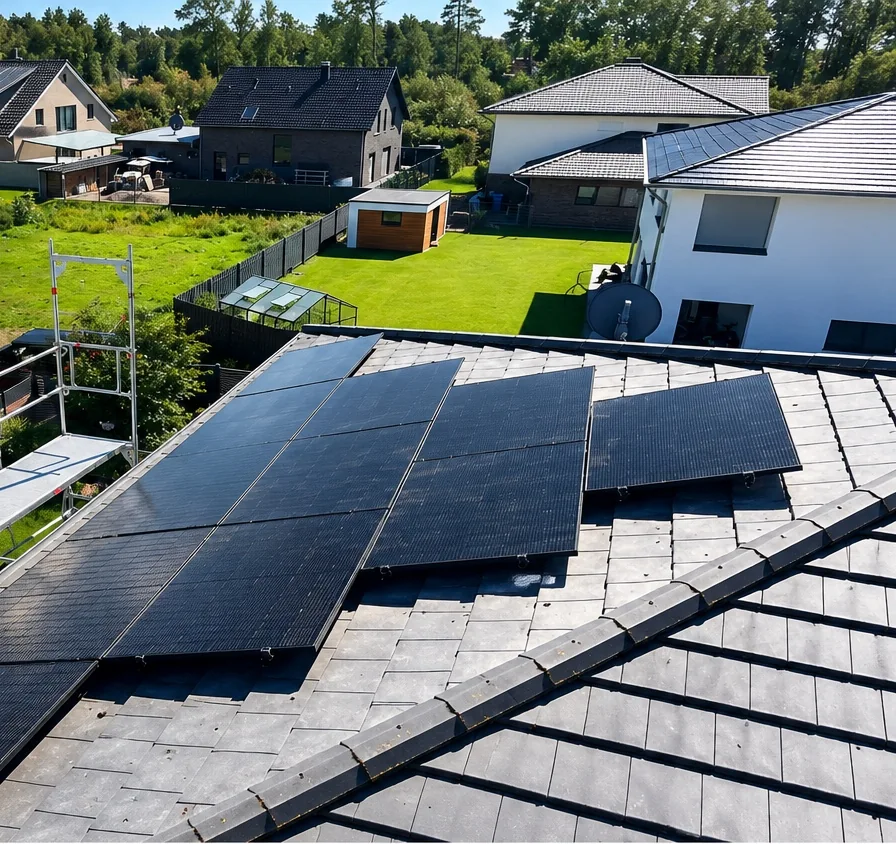 Beispiel einer Photovoltaikanlage auf einem Wohnhausdach
